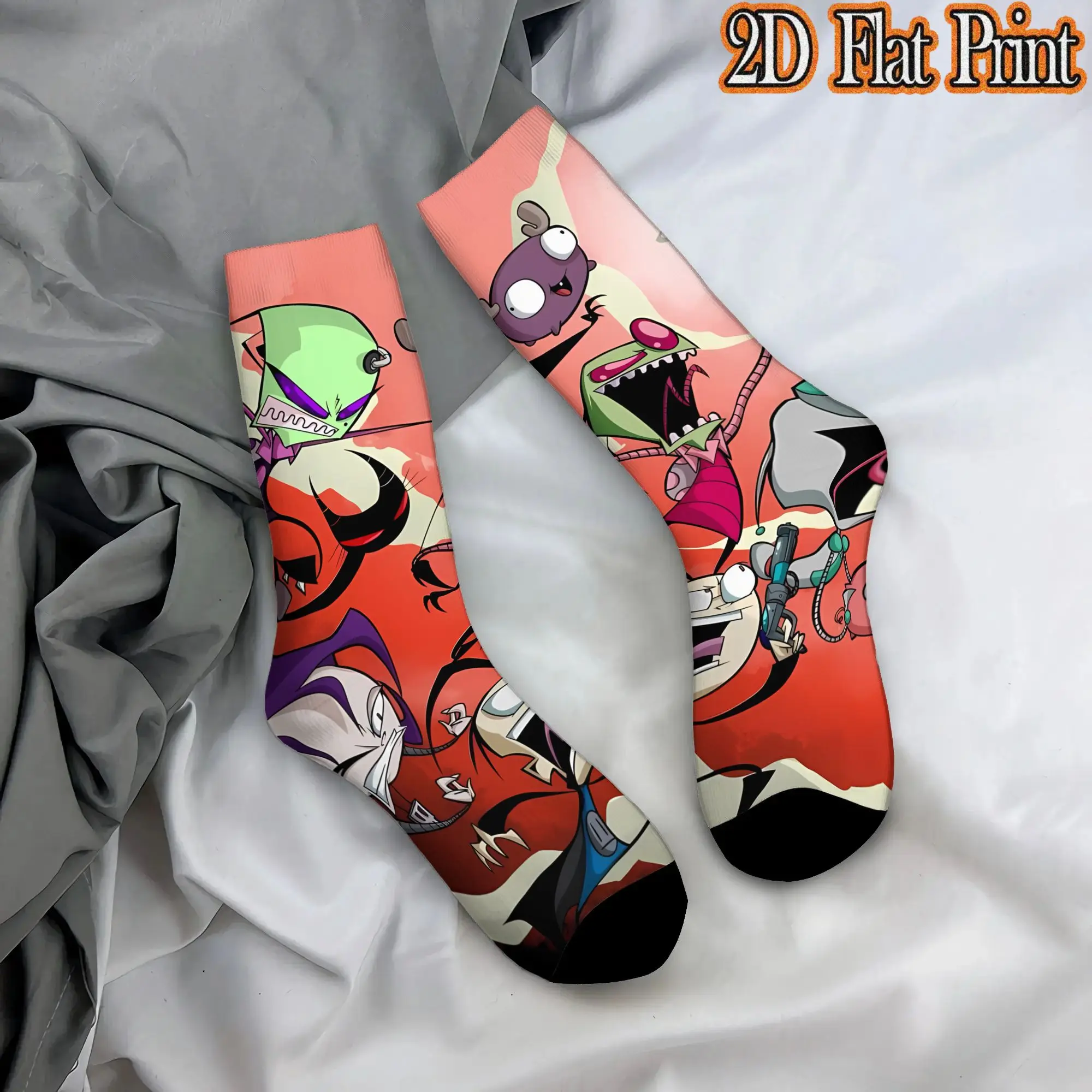 Fashion Vintage Invader Zim Anime  Men's  Mid TubeSock Unisex  Funny Mid-Calf Socks
