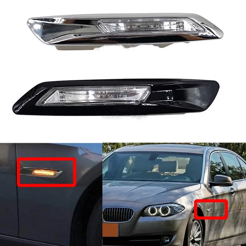 Luz intermitente para guardabarros de coche, marcador lateral delantero, negro brillante, para BMW serie 5, F10, F11, 2010-2017