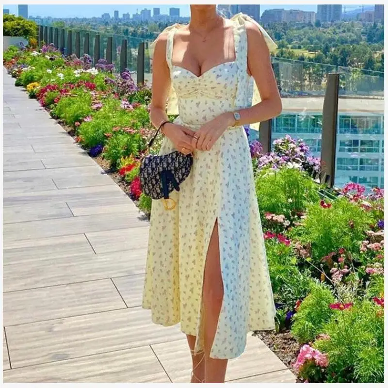 กระโปรงทรงเอลายดอกไม้พิมพ์ลายใหม่สำหรับฤดูร้อน สายเดี่ยวเอวสูง ความยาวปานกลาง สไตล์เซ็กซี่ เหมาะสำหรับใส่ไปทำงาน
