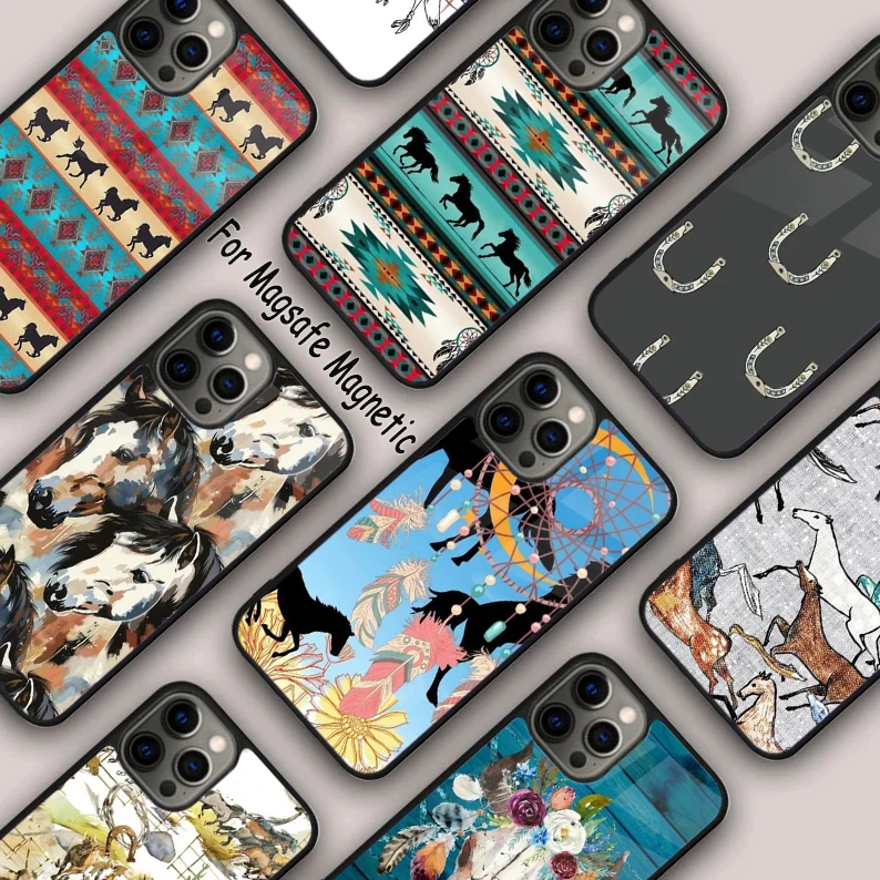 Boho Western Wild Horses Native Magnetic Phone Case For APPLE iPhone 16 14 13 12 11 Pro Max 15 Plus Wireless MagSafe Cover