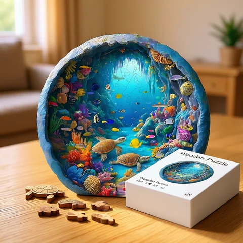 Puzzle Wooden Animal Ocean Wonders Wooden Puzzle - Unique Shape Animal Puzzle, Adult Relaxation Gift, Exquisite Boxed Set with Decorative Artworks