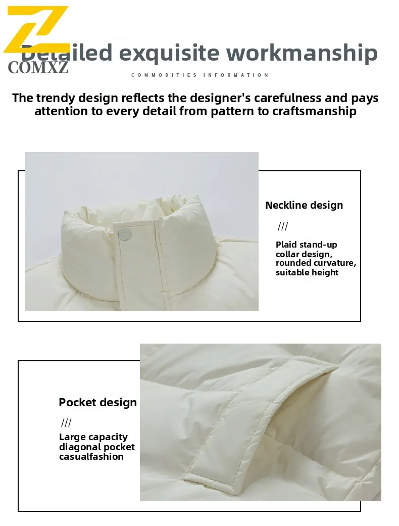 Autumn Winter Warm Stand Collar Down Jacket Loose Fit Thickened White Duck Coat Men Casual Puffer Outerwear Lightweight Comfort