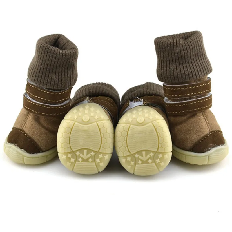 4Pcs/Set Cute Dog Boots Outdoor Pet Winter Warm Shoes Snow Walking Non-slip Puppy Sneakers Puppy French Bulldog Snow Boots