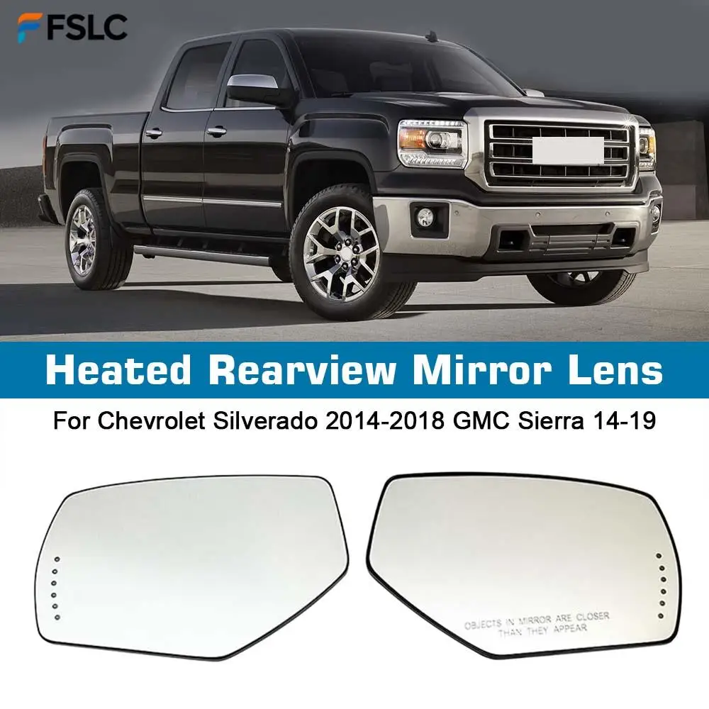 

⭐Genuine⭐ Car Wide Angle Heated Rearview Mirror Lens For Chevrolet Silverado 2014-2018 GMC Sierra 2014-2019 Mirrored Glass