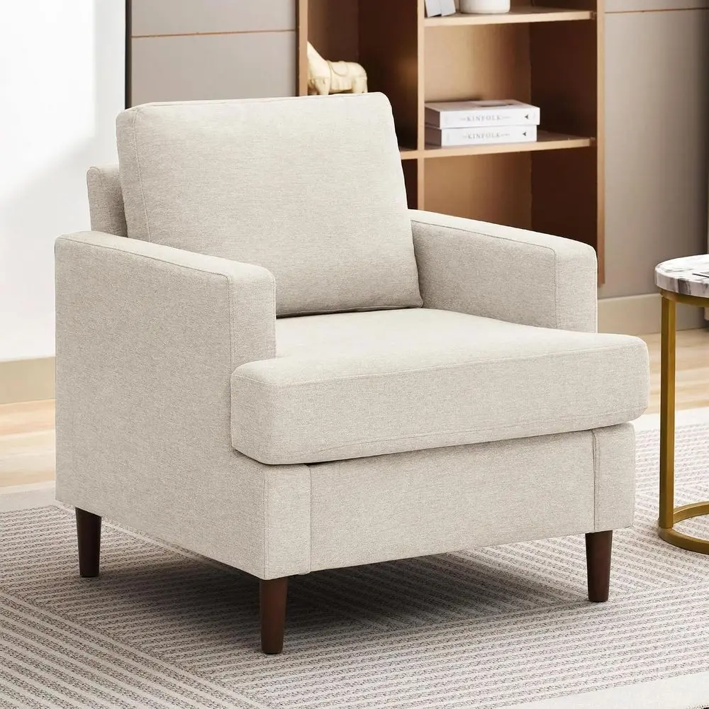 -Century Accent Chair,ern Linen abric Armchair or Living Room,Comy Upholstered Reading Accent Chairs or Bedroom,Single Soa Chair