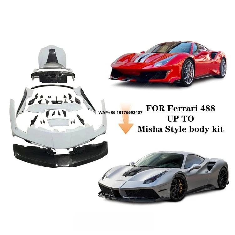 Auto Parts Carbon Fiber for 488 Modification M Style Full Set with Front Bumper  Rear Diffuser Spoiler Skirts Body Kit