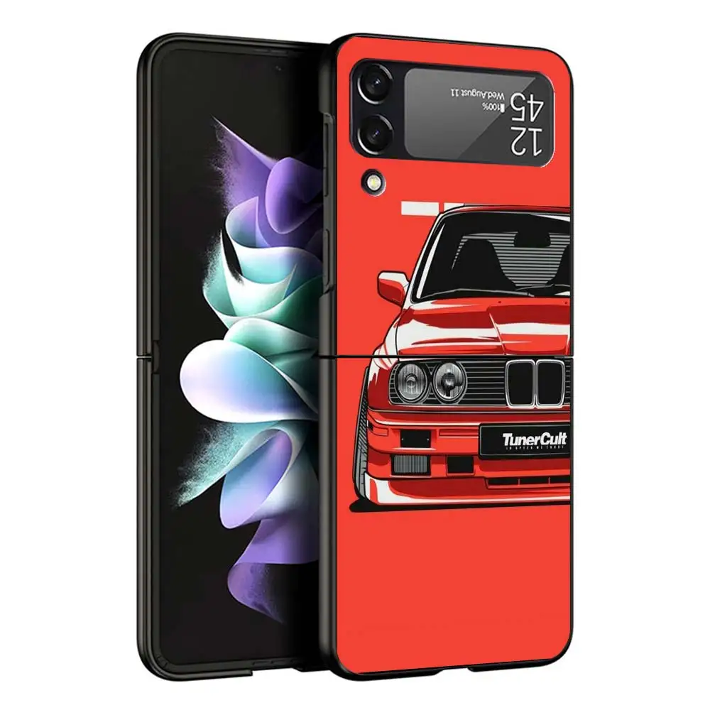 Capa Dura Preta para Samsung Galaxy Z Flip, Japão JDM Carros Esportivos Quadrinhos, Flip4, Flip3, Flip5 Padrão, Luxo