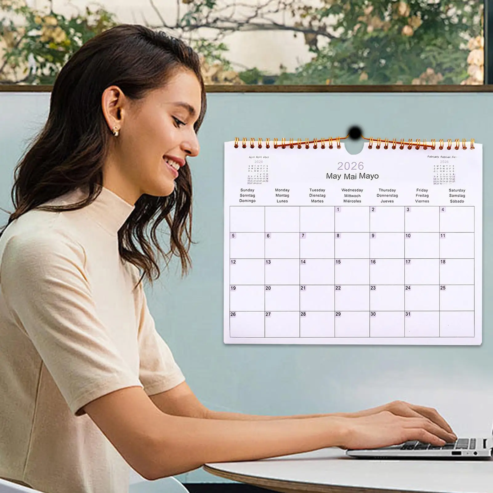 Calendario da parete 2026 Agenda multilingue a spirale da 12 mesi - Calendario decorativo moderno per casa, aula, ufficio e soggiorno