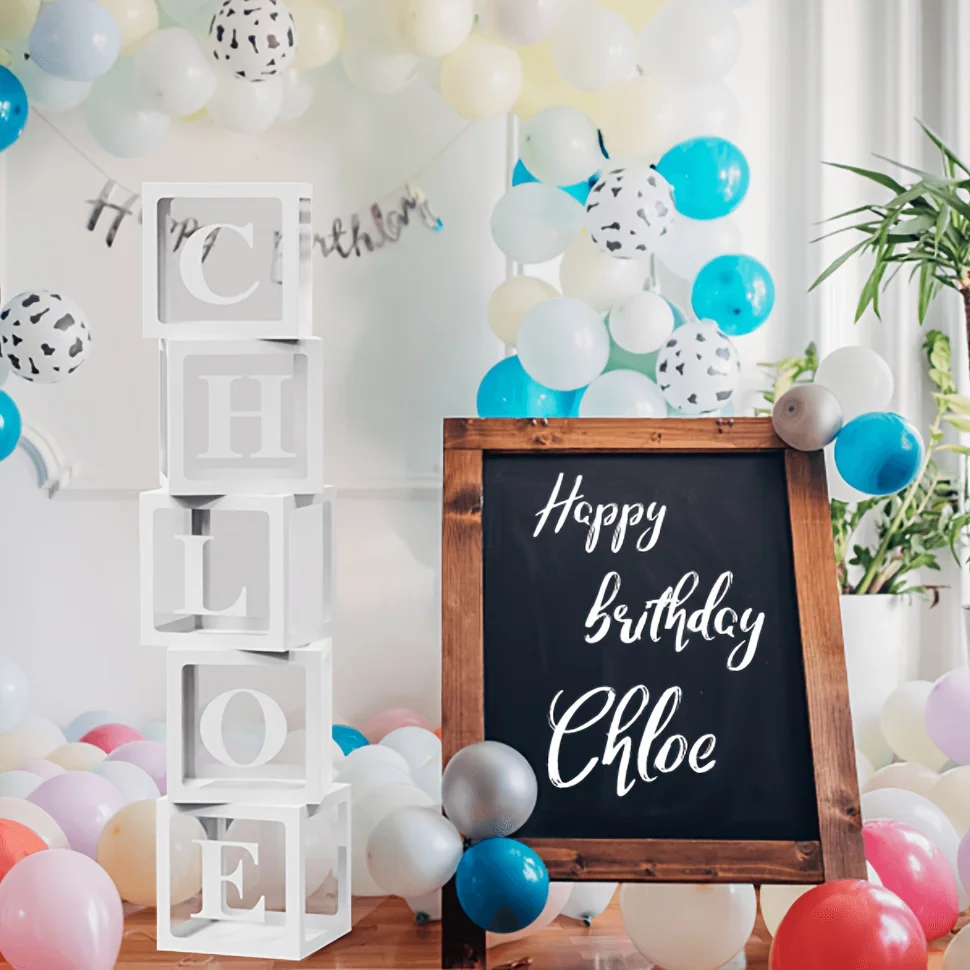 8pcs White Transparent Balloon Boxes with Letters
