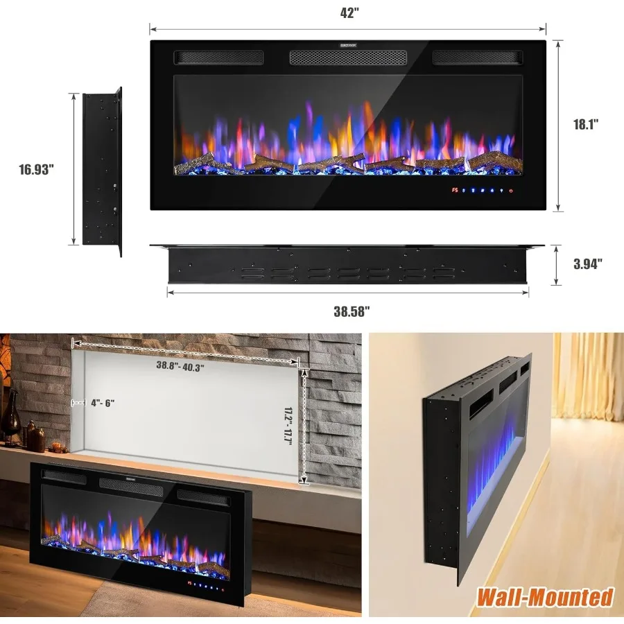 42 مدفأة كهربائية مثبتة على الحائط ومدفأة كهربائية مع جهاز تحكم عن بعد مدفأة حديثة مع مؤقت منخفض N #3