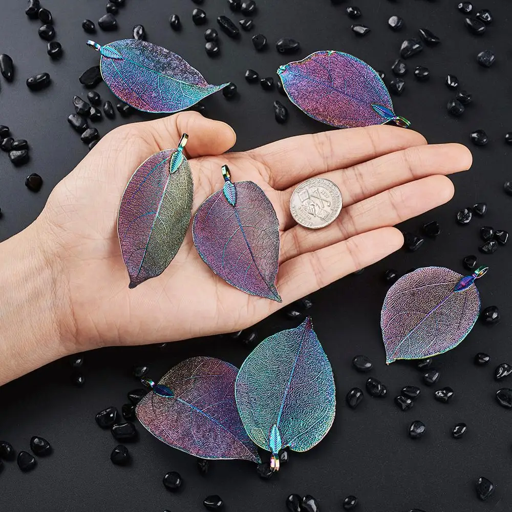 10pcs Brass Plated Natural Leaf Big Pendants Vintage Metal Filigree Leaves Charms For Necklaces Earrings Jewelry Accessories