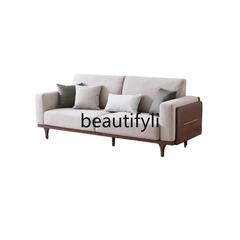 

11Walnut sofa antique solid wood sofa combination living room three-person fabric sofa