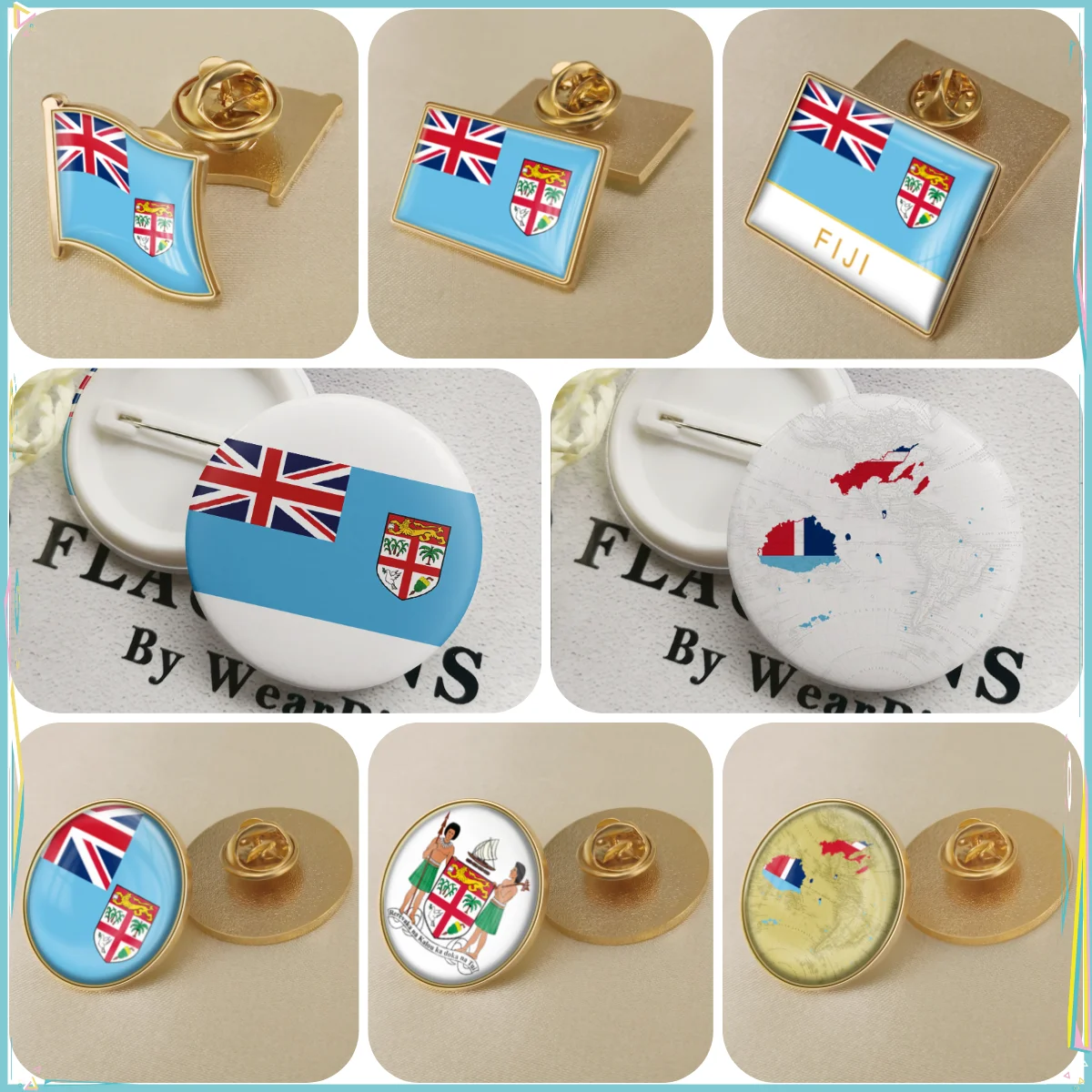 Fiji Flag National Emblem Brooch Badges Lapel Pins