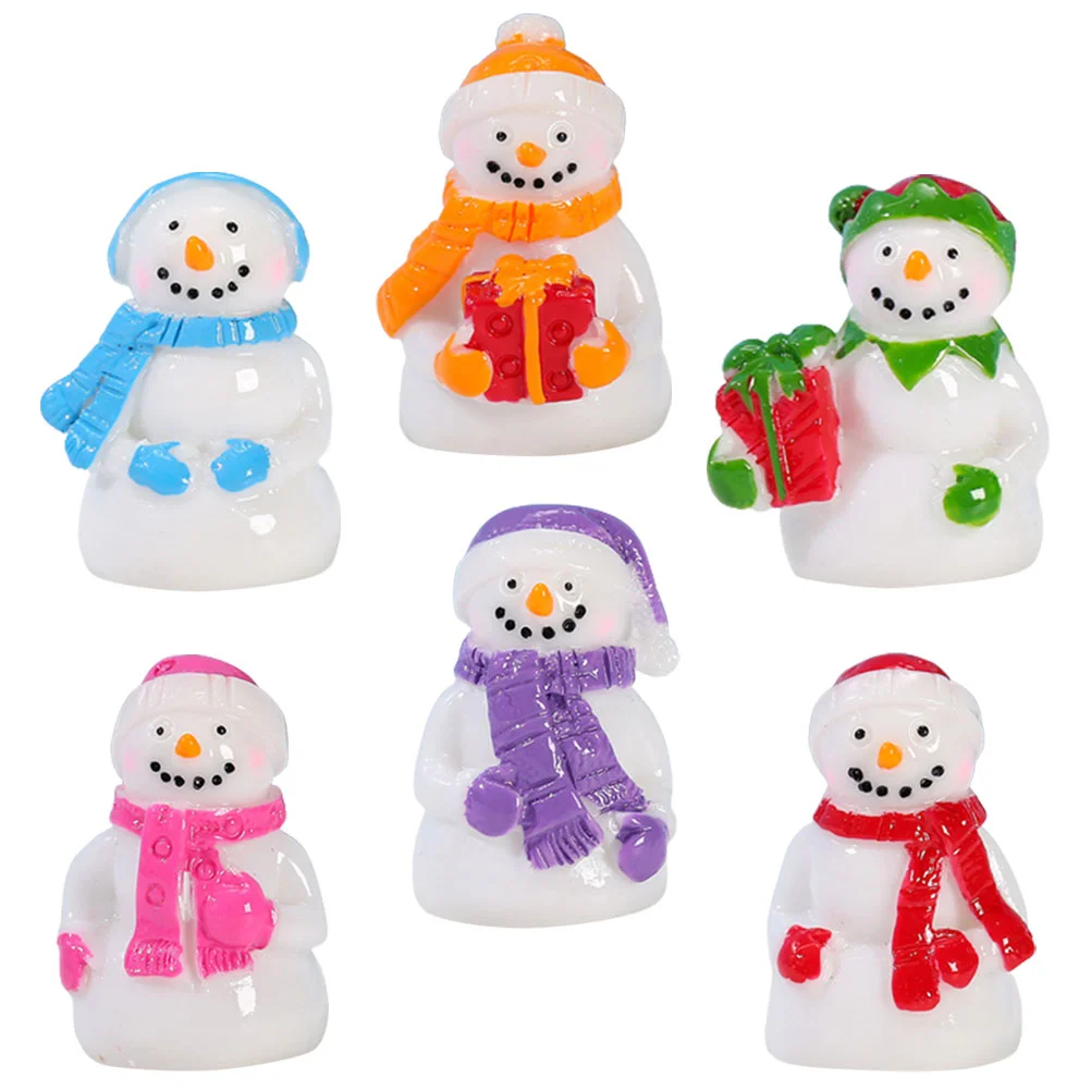 6 Pcs Christmas Micro Landscape Statue Xmas Ornament Kitchen Decoration Tiny Snowman Resin Figurines Adorable