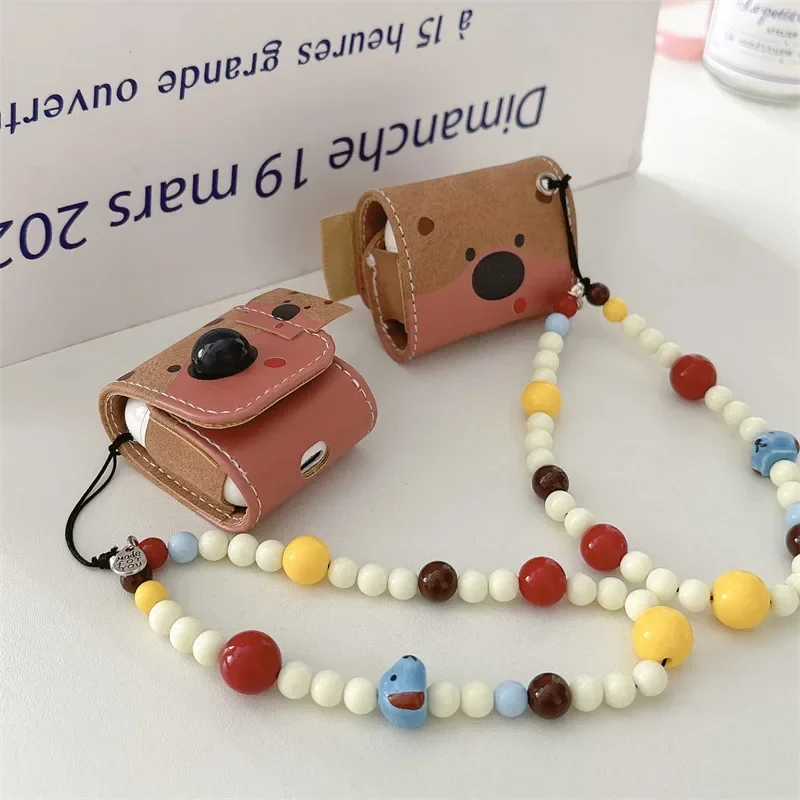 3D Nose Puppy Leather Case for AirPods 4 Airpod 1 2 3 Pro Pro2  Bluetooth Earbuds Charging Box Protective Earphone Case Cover