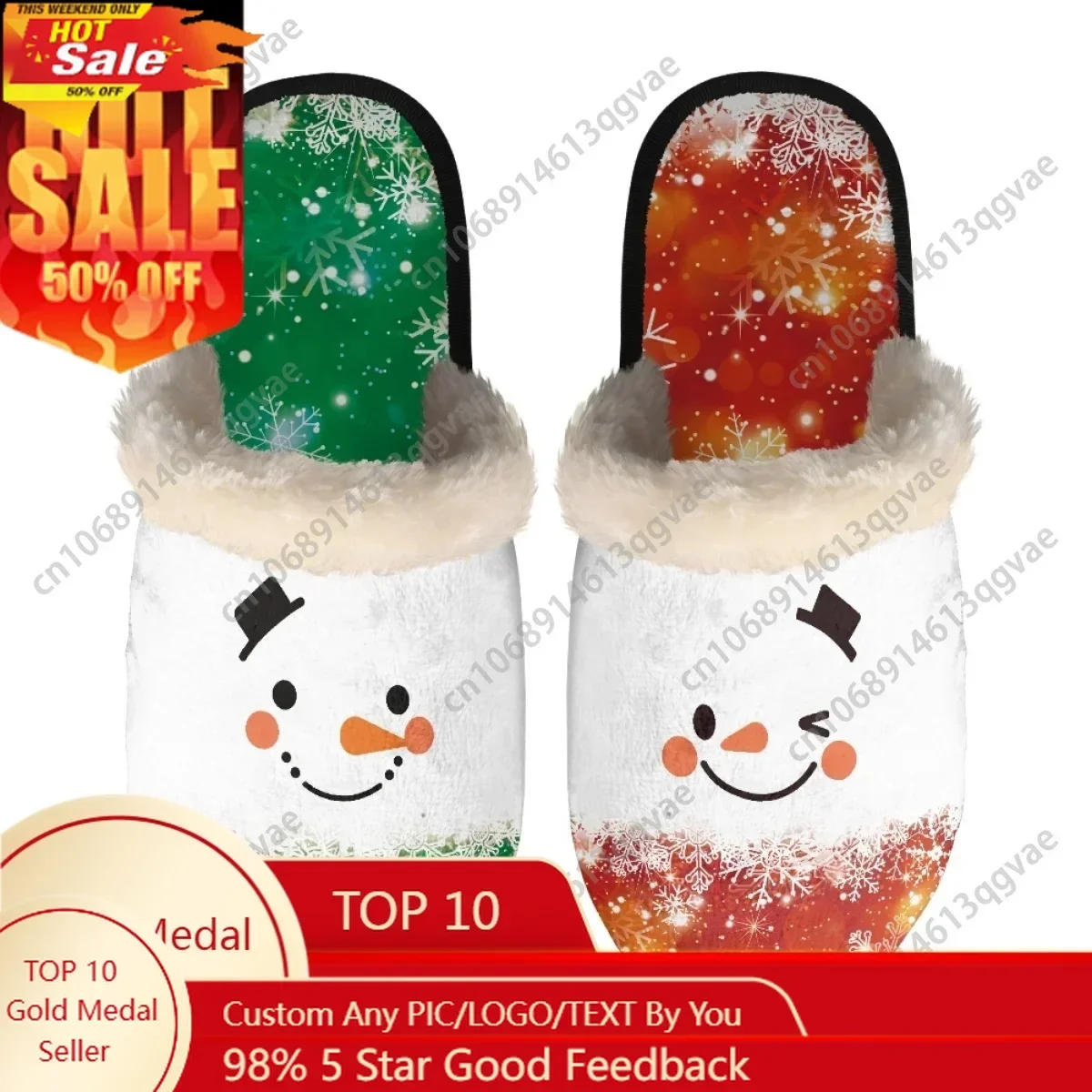 Skiing Santa Claus Gifts Slippers Mens Womens Home Cotton Plush Bedroom Casual Keep Warm Customized Thermal Lightweight Slipper