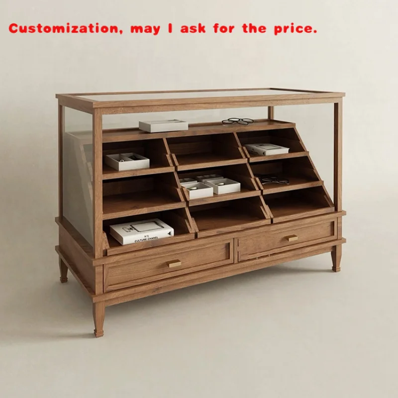 

custom.Elegant Drawer Chest Wooden Display Cabinet Island Counter Custom Boutique Garment Clothing Shoes Stand Rack Clothes