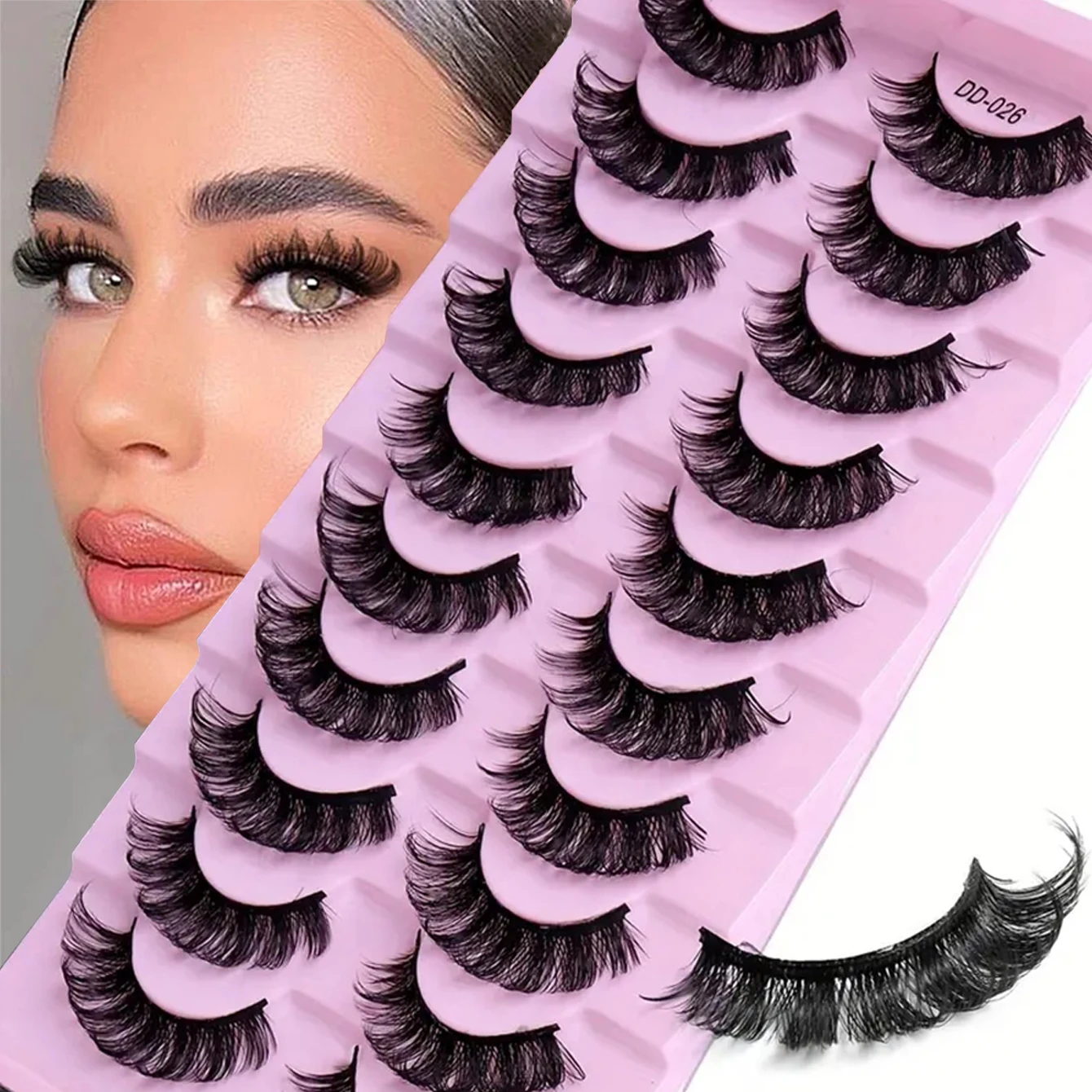 10 paia di ciglia spesse e ricce a strisce DH, utilizzando ciglia finte lunghe e spesse per mostrare un splendido look di trucco