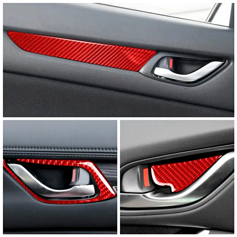 Red Carbon Fiber Stickers Car Interior Decorative Cover Trim Strips Decal For Mazda CX-5 2017 Car Styling Decoration Accessories