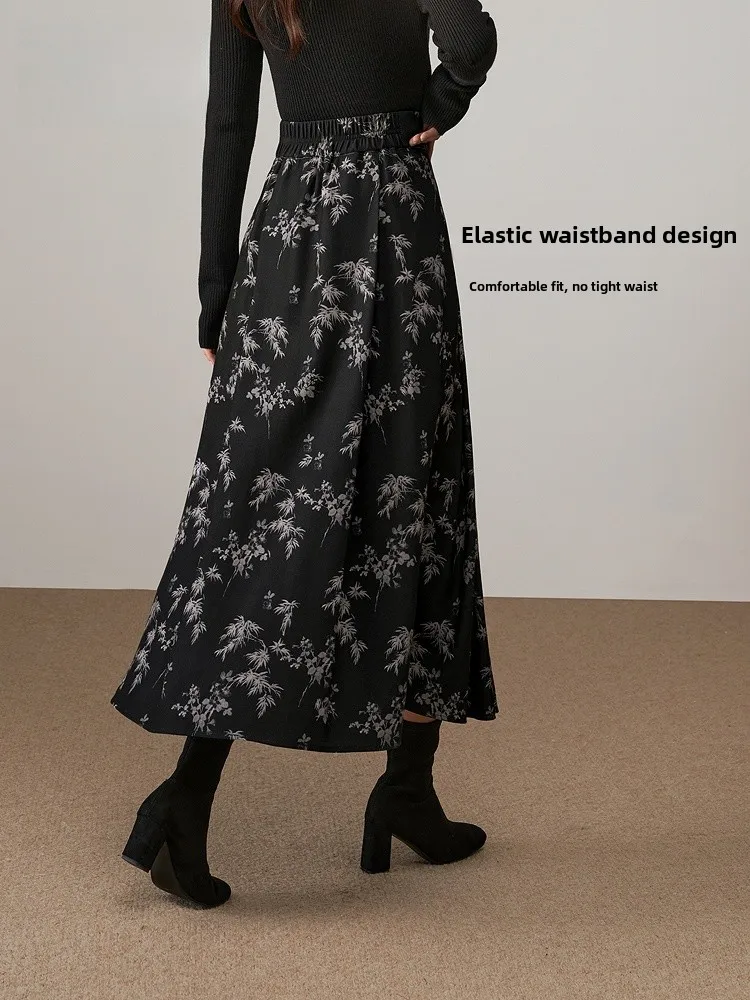 

Yerad Commuter Improved Pleated Floral f Skirt Women's New Chinese Sle National Trend Spring A-Line Skirt Polyester