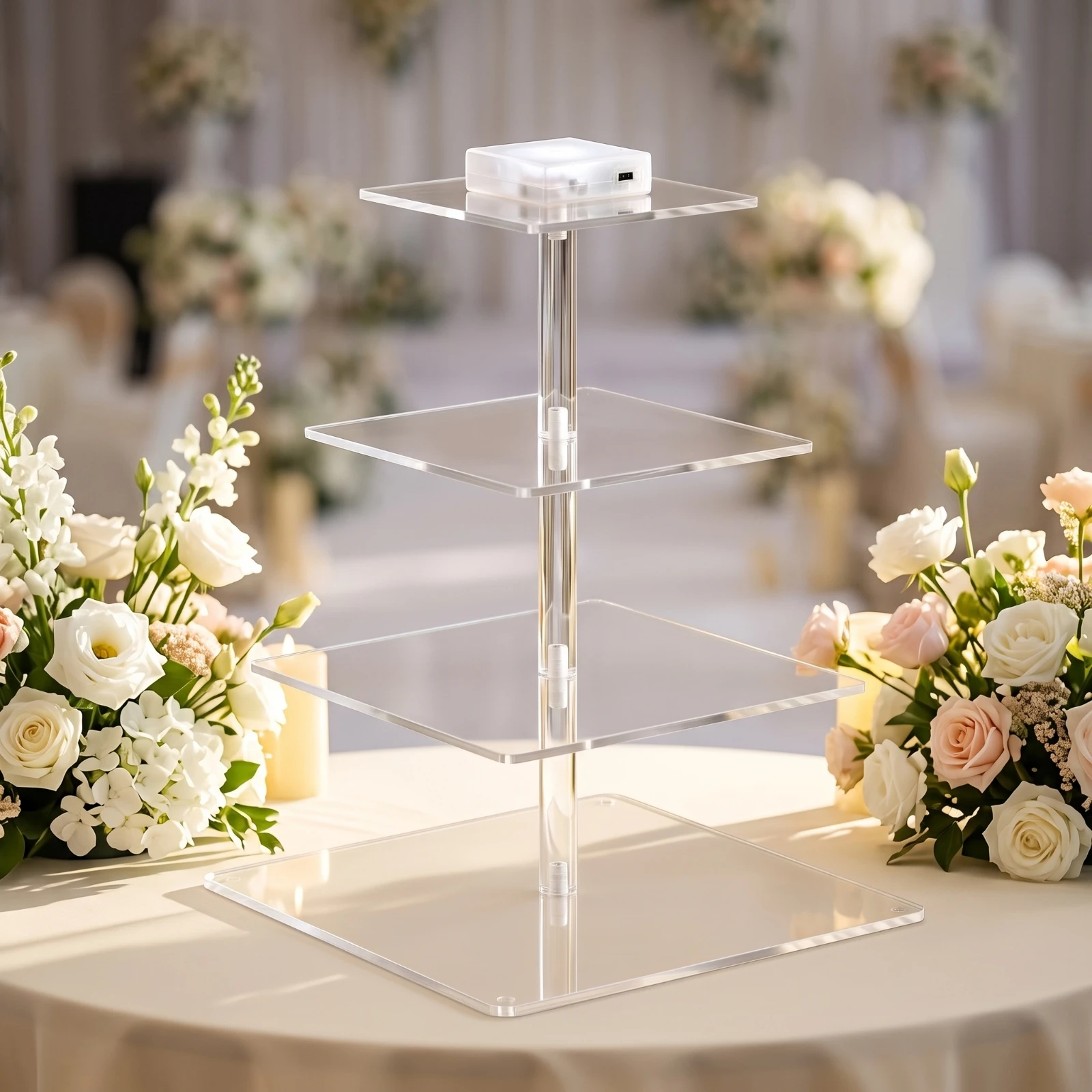 Tabletop Dessert Display Stand Illuminated Acrylic Display Stand with Light Box Displays Transparent Clear for Event Planners