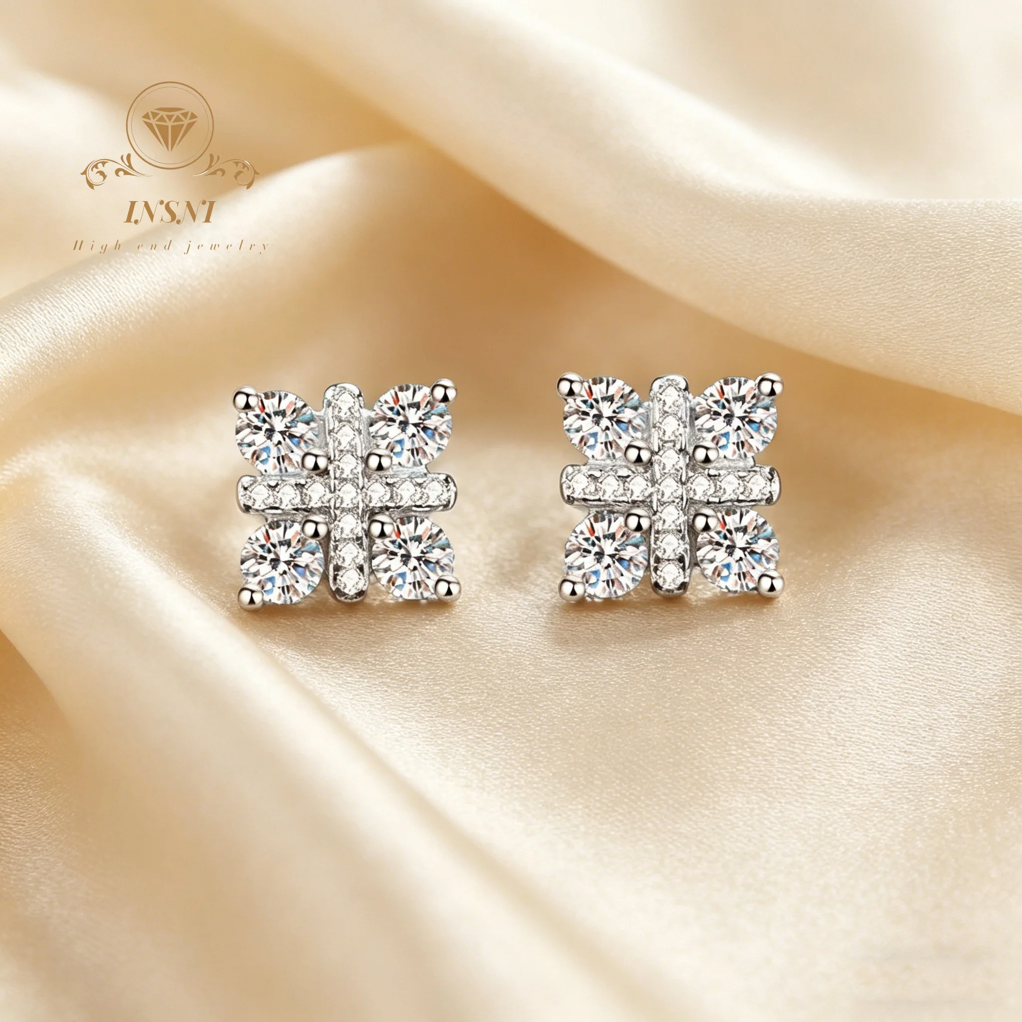 

0.48Ct D Color Moissanite Stud Earrings S925 Silver Ping An Knot Micro Inlaid Affordable Light Luxury Jewelry Women Cross flower
