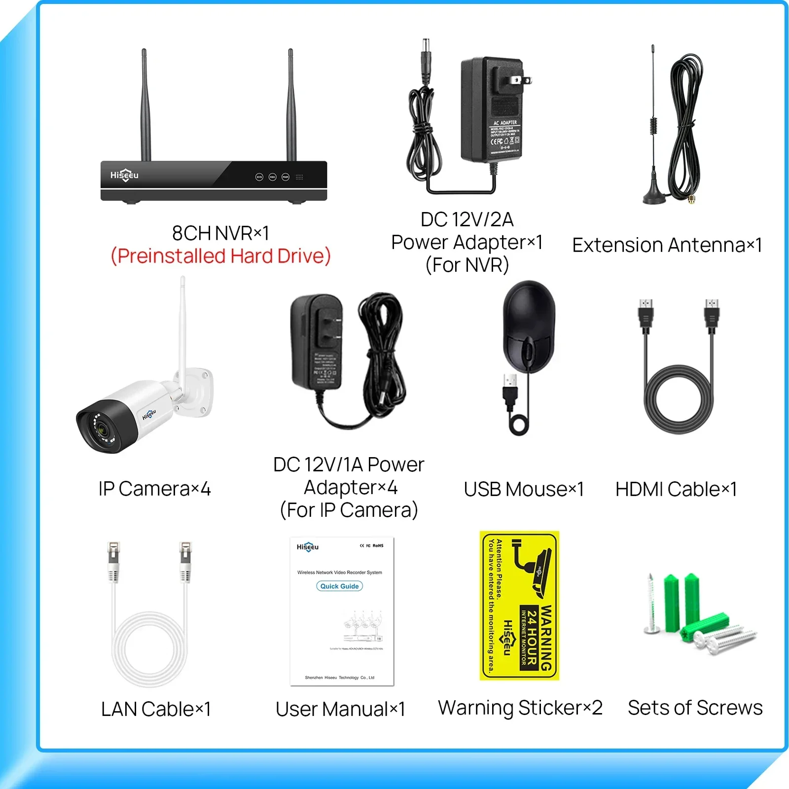 

Hiseeu 10CH NVR 5mp HD Two Way Audio Full Color Night Vision WIFi Home Cctv Kit Wireless Security Camera System Outdoor