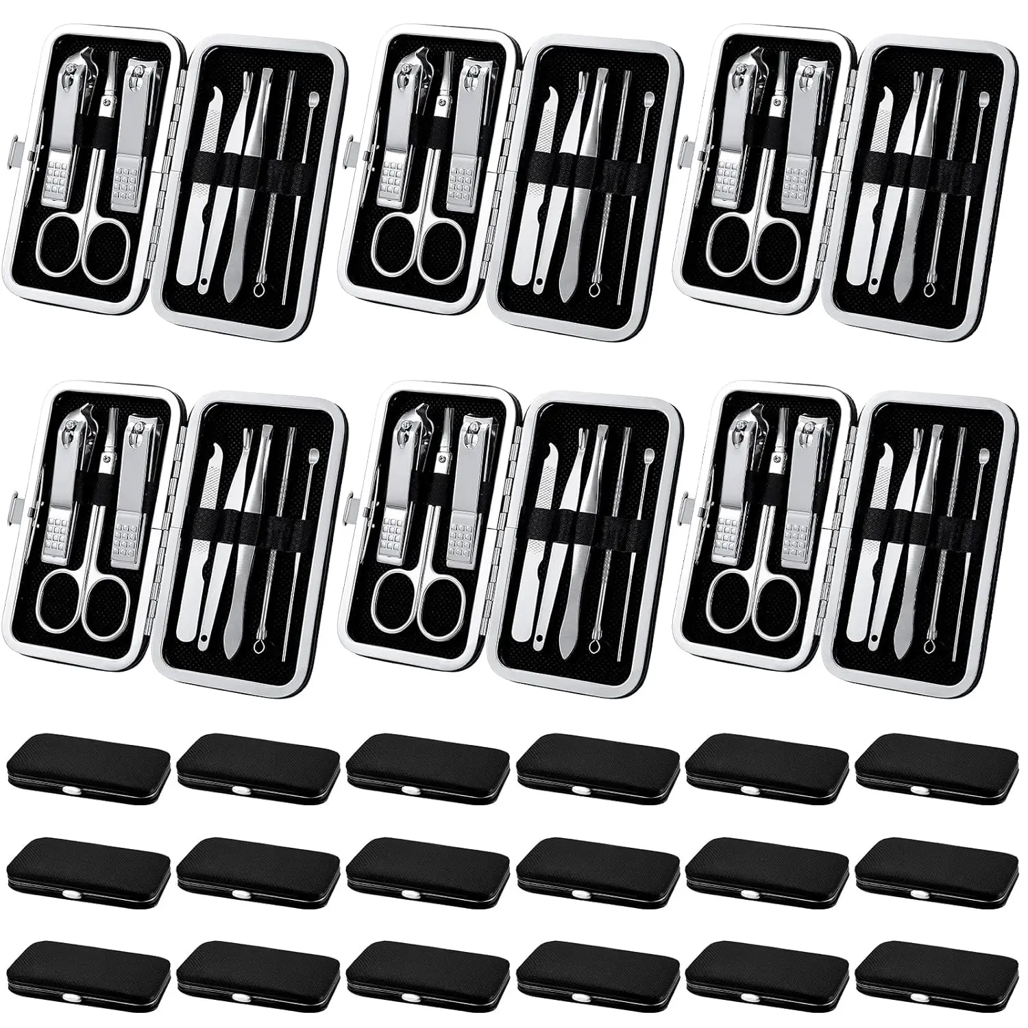 

24-Piece Valentine's Day Nail Kit: Stainless Steel Manicure & Pedicure Tools with Travel Case for Men and Women (8-in-1, Black)