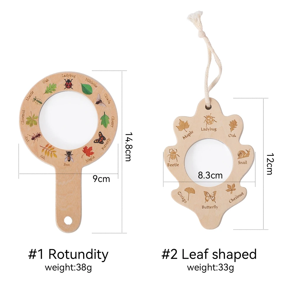 Mainan Eksplorasi Luar Ruangan Anak-anak Mainan Pengamatan Montessori Kayu Kaca Pembesar Pengenalan Daun Serangga Alami Hadiah Bayi