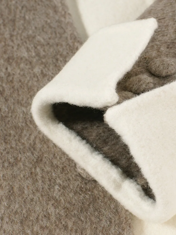 ZMEENNA Women's Elegant Two Tone Wool Blend Long Winter Coat With Detachable Scarf Contrast Cuffs Double Breasted ZM3347