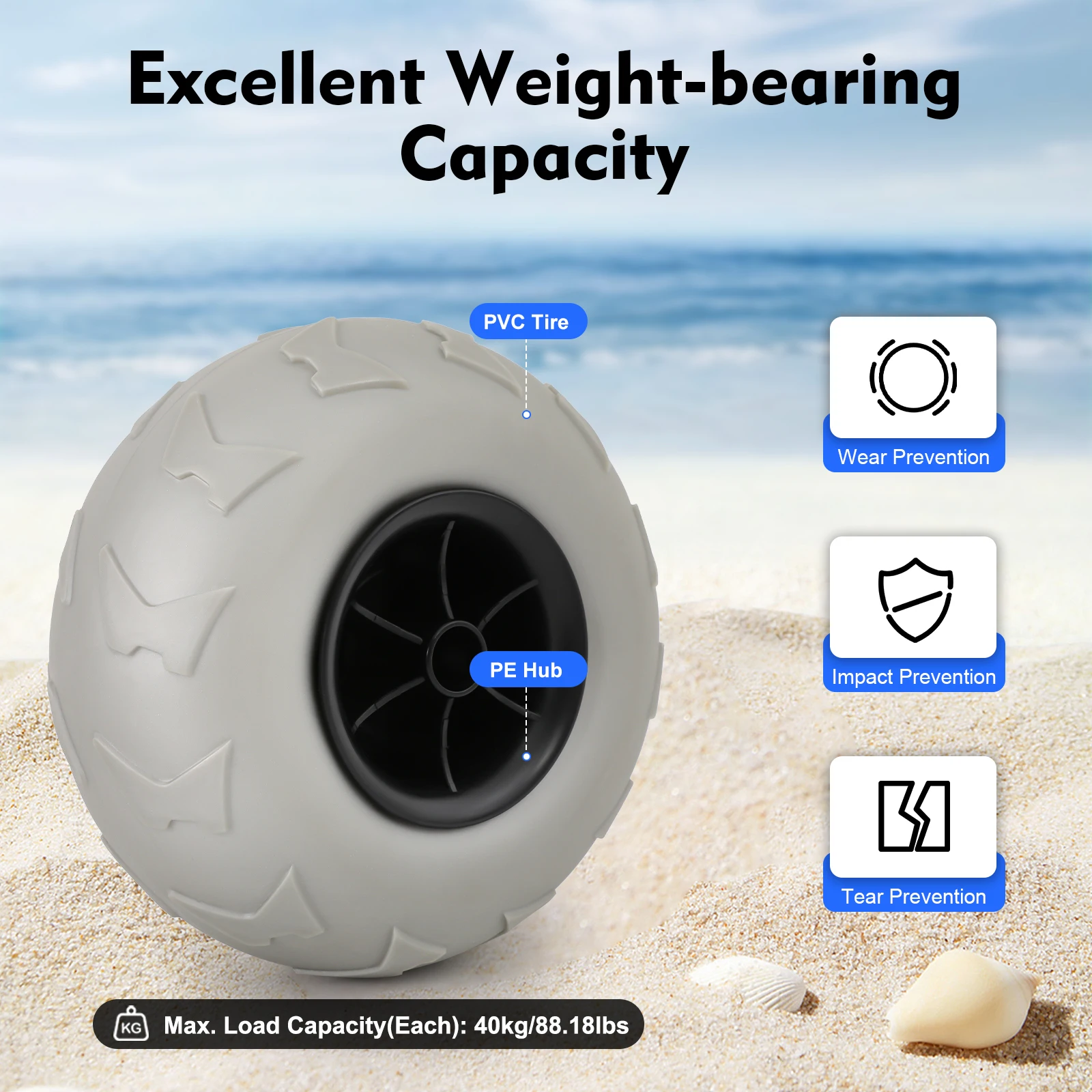 9 بوصة 2x عجلات عربة الشاطئ عجلات قابلة للنفخ استبدال إطار الشاطئ بالون