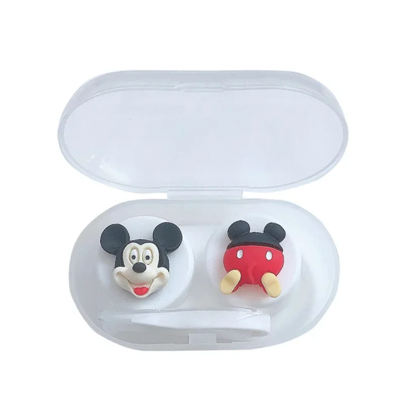 Disney Mickey Mouse Contact Lens Case Cartoon Mini Beauty Pupil Box Women Travel Portable Mirror Lenses Storage Boxes Container