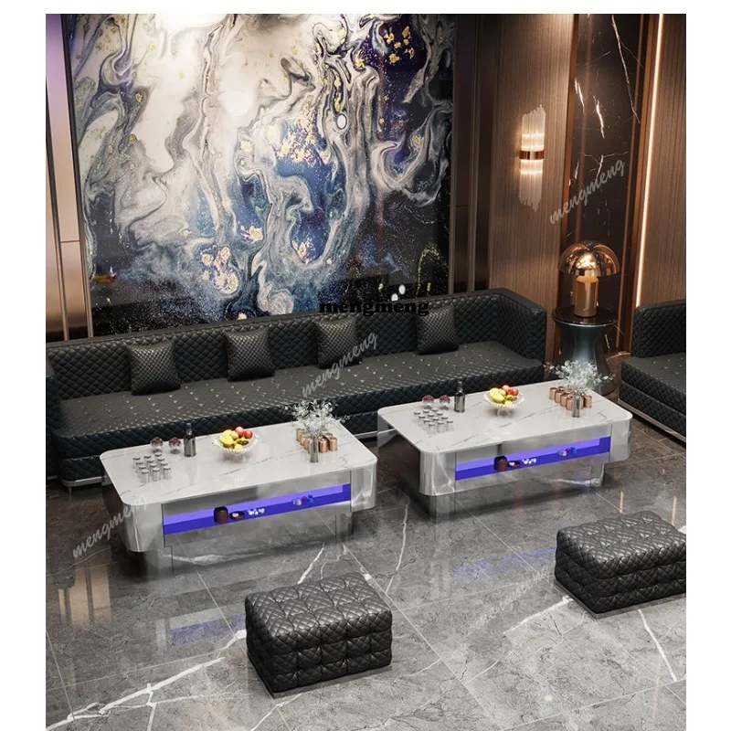 Stainless steel luminous coffee table bar club box billiard room card seat rock slab table