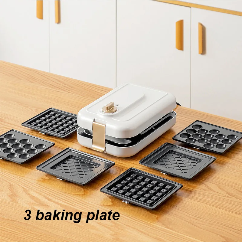 Ivory White Electric Breakfast Maker For Waffles Sandwich  Bubble Egg Cake Toaster Breakfast Station Machine With 3 Trays