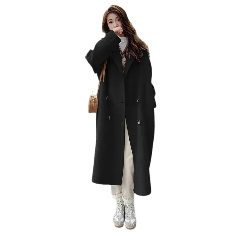 Pink Woolen Coat Women's Mid length 2023 Autumn/Winter New Korean Version Loose and Versatile Hepburn Style Small Woolen Coat