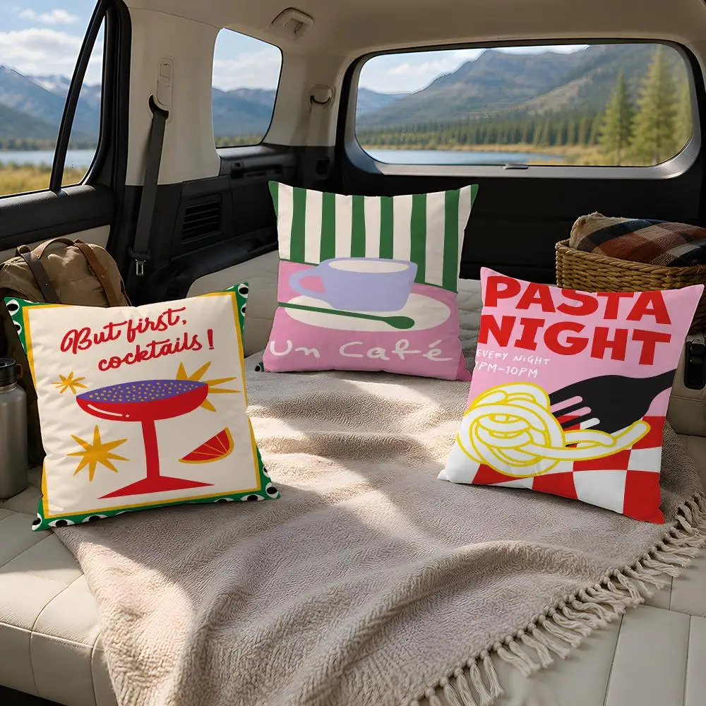 Food Drink Art Prints Cushion Cover Plush Fabric Soft Double-Sided Printed Sofa Warm Winter Home Gift Pillow Cover
