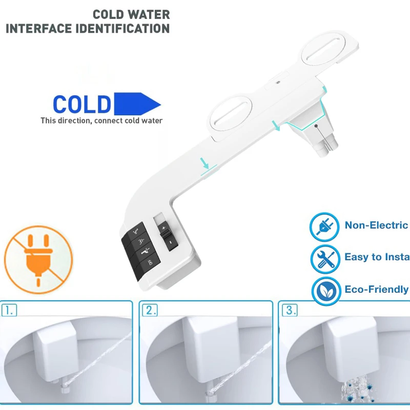 WETIPS No-Power Bidet Watering Toilet Shower With Button Bidet Sprayer Inteligente Dual Nozzles Bidet Function Toilet Attachment