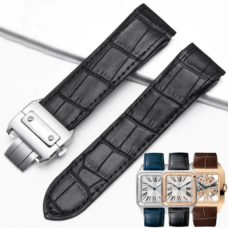 

Genuine leather Wristband substitute For Cartier Santos 100 male and female folding buckle wristband 20mm 23mm