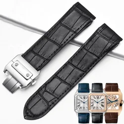 Genuine leather Wristband substitute For Cartier  Santos 100 male and female folding buckle wristband 20mm 23mm