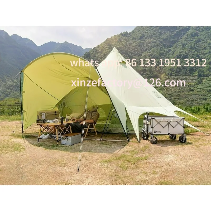 

Outdoor camping camping tent windproof and rainproof double-layer minaret tent sunshade and sunscreen lotus tent