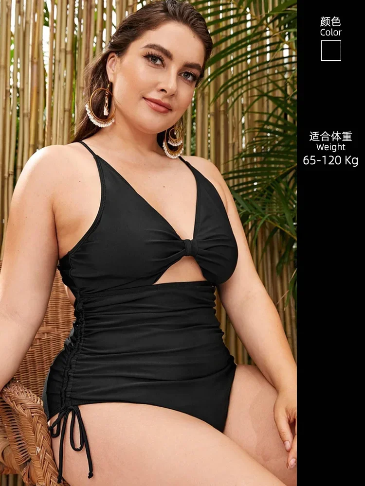 = Sexy plus size fat mm big chest one-piece swimsuit drawstring lace-up