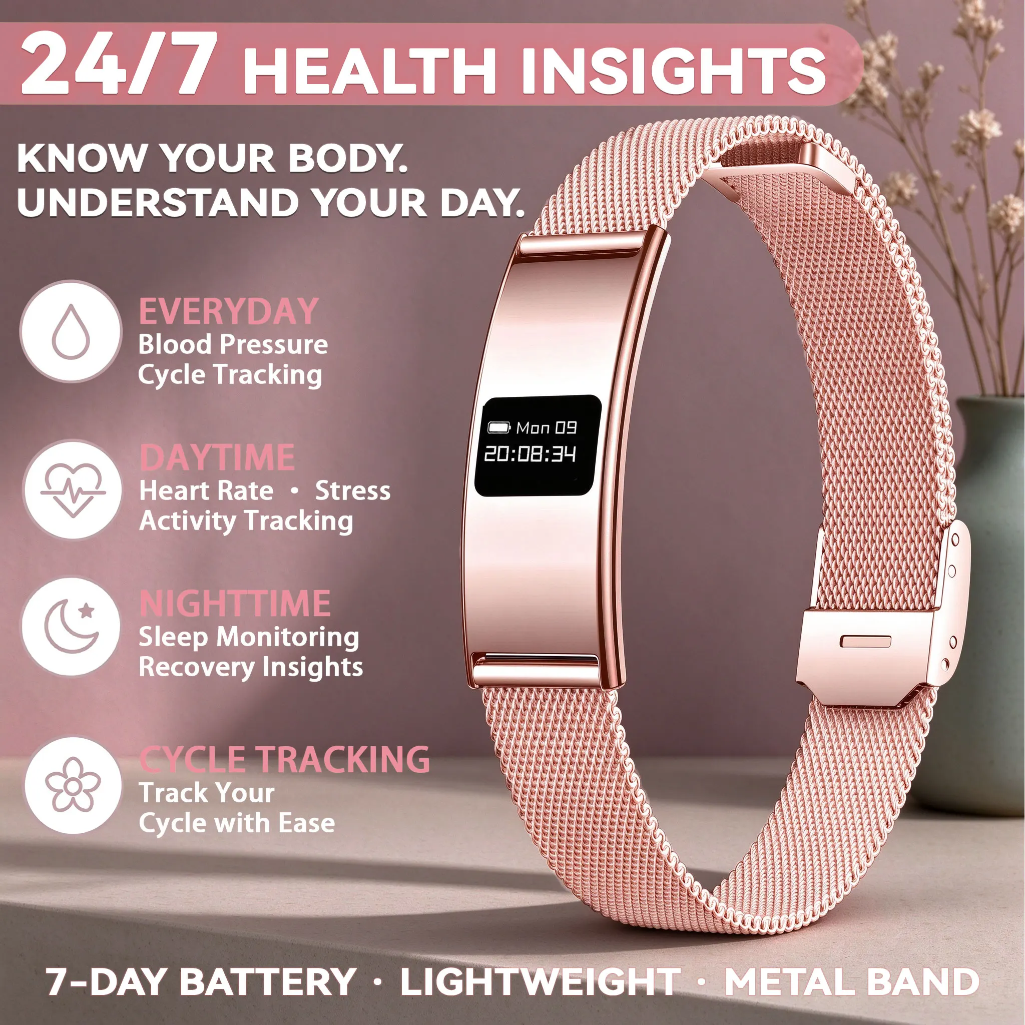 New Health Smart Bracelet Women Health Menstrual Monitoring Heart Rate Blood Oxygen Waterproof Lightweight Sleep Bracelet Ladies