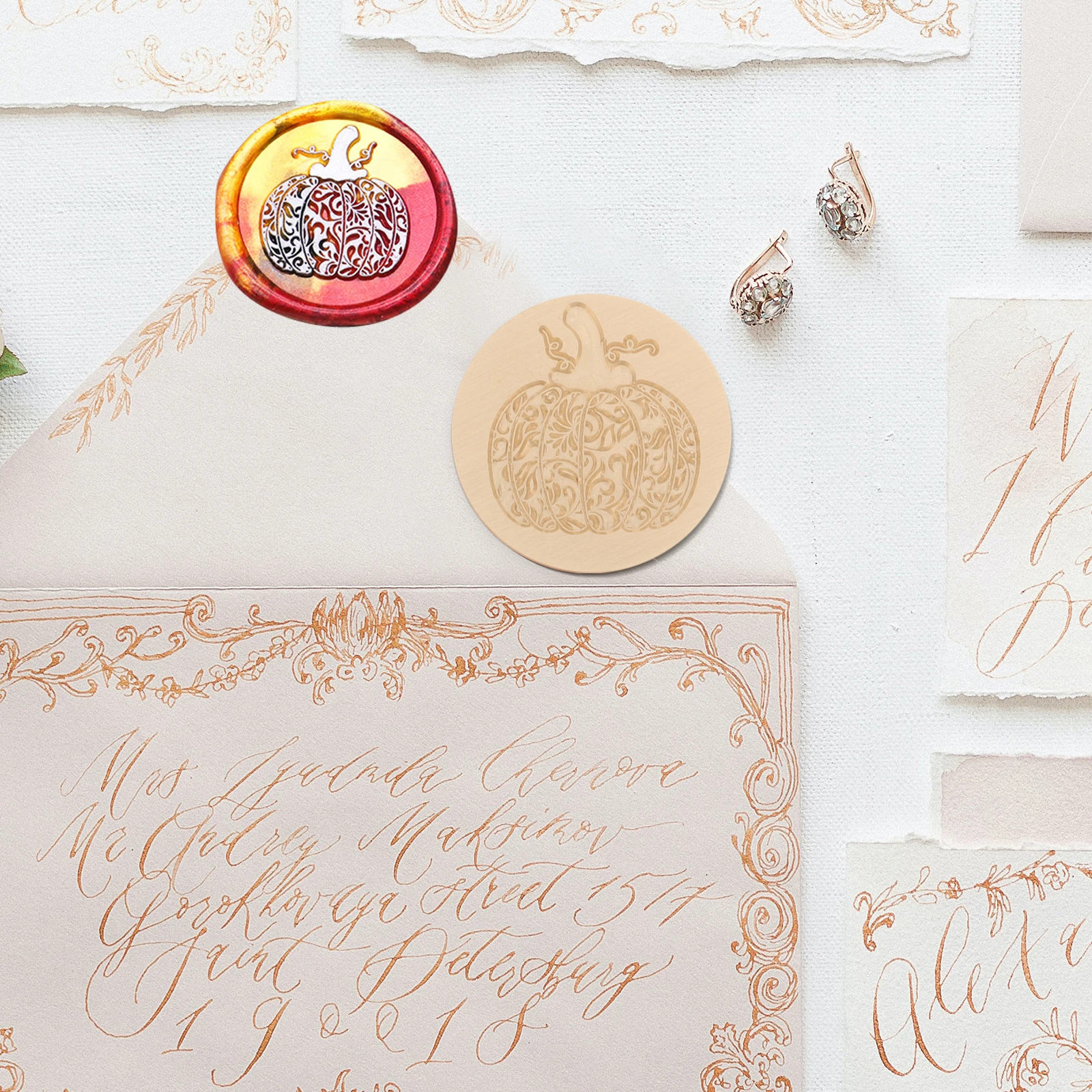 

Brass Wax Seal Halloween Pumpkin Pattern DIY Craft Supplies Sealing Decorative Envelope Invitation