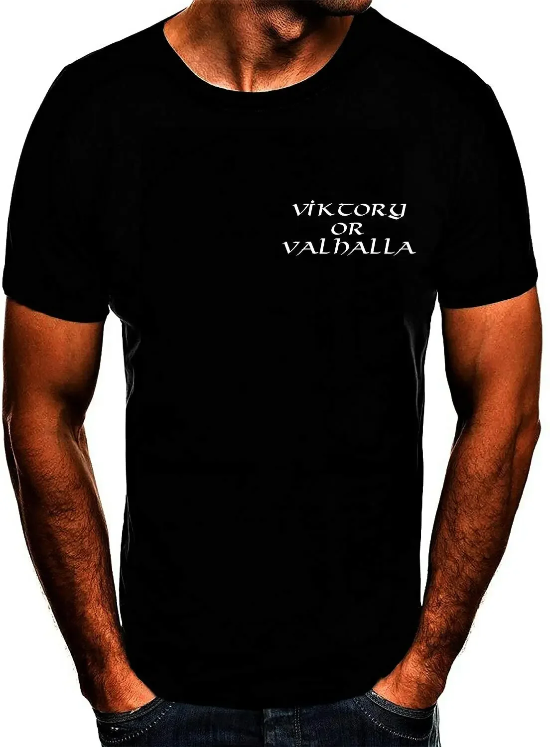 

2 Sides Printed Viktory Or Valhalla Nordic warriors Germanen Print Fun T-Shirt Men's 100% Cotton T-shirts Loose Top Size S-3XL
