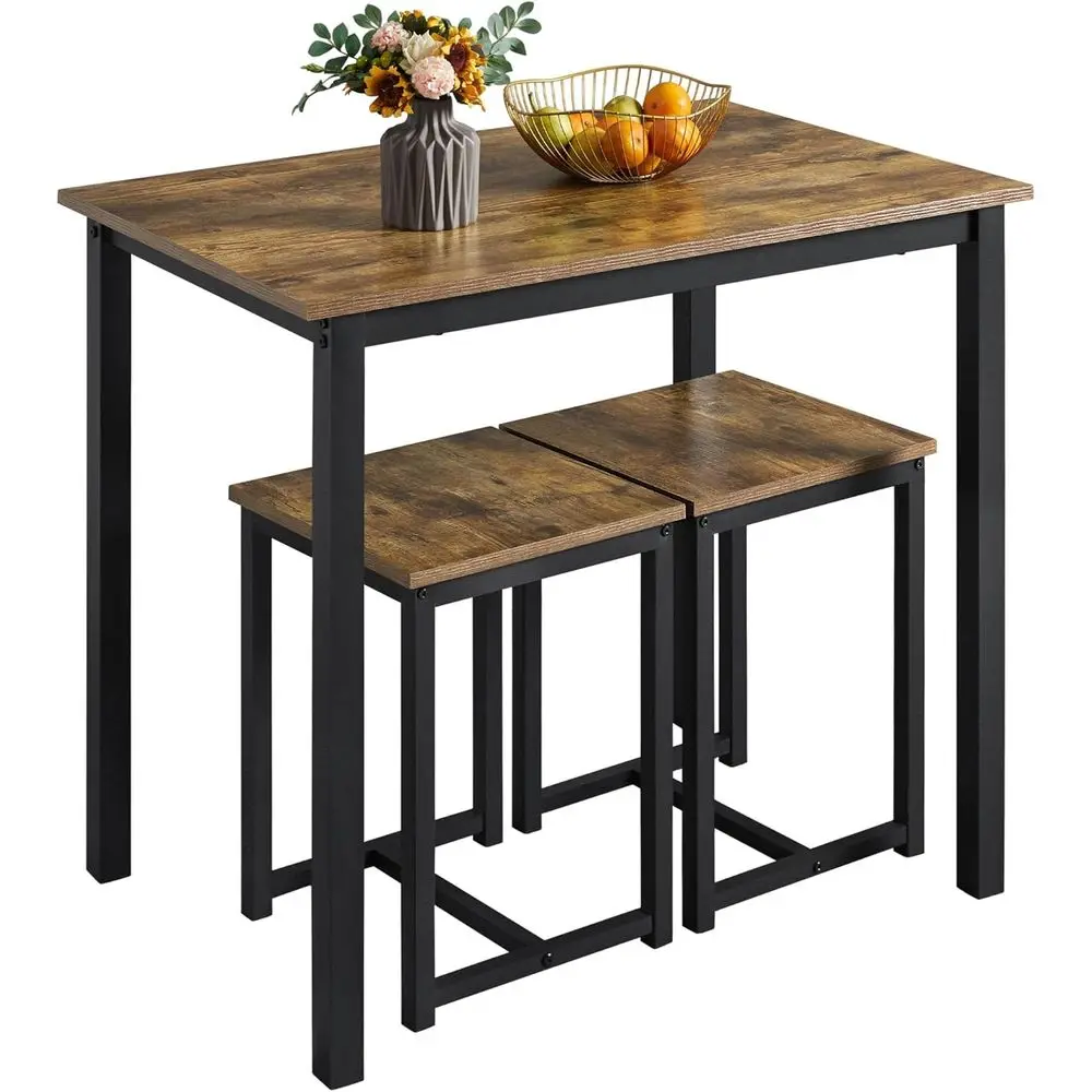 

Rustic Brown Small Space Dining Set with Breakfast Nook Table and 2 Stools