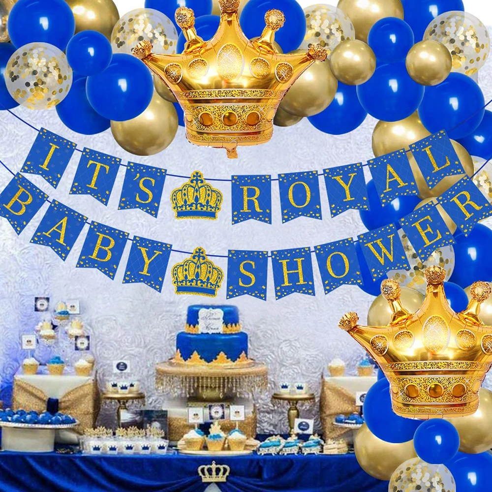 Royal Blue Balloons Arch Kit Royal Prince Baby Shower Crown Foil Balloon Garland Decoration Boys Kids First Birthday Party Decor