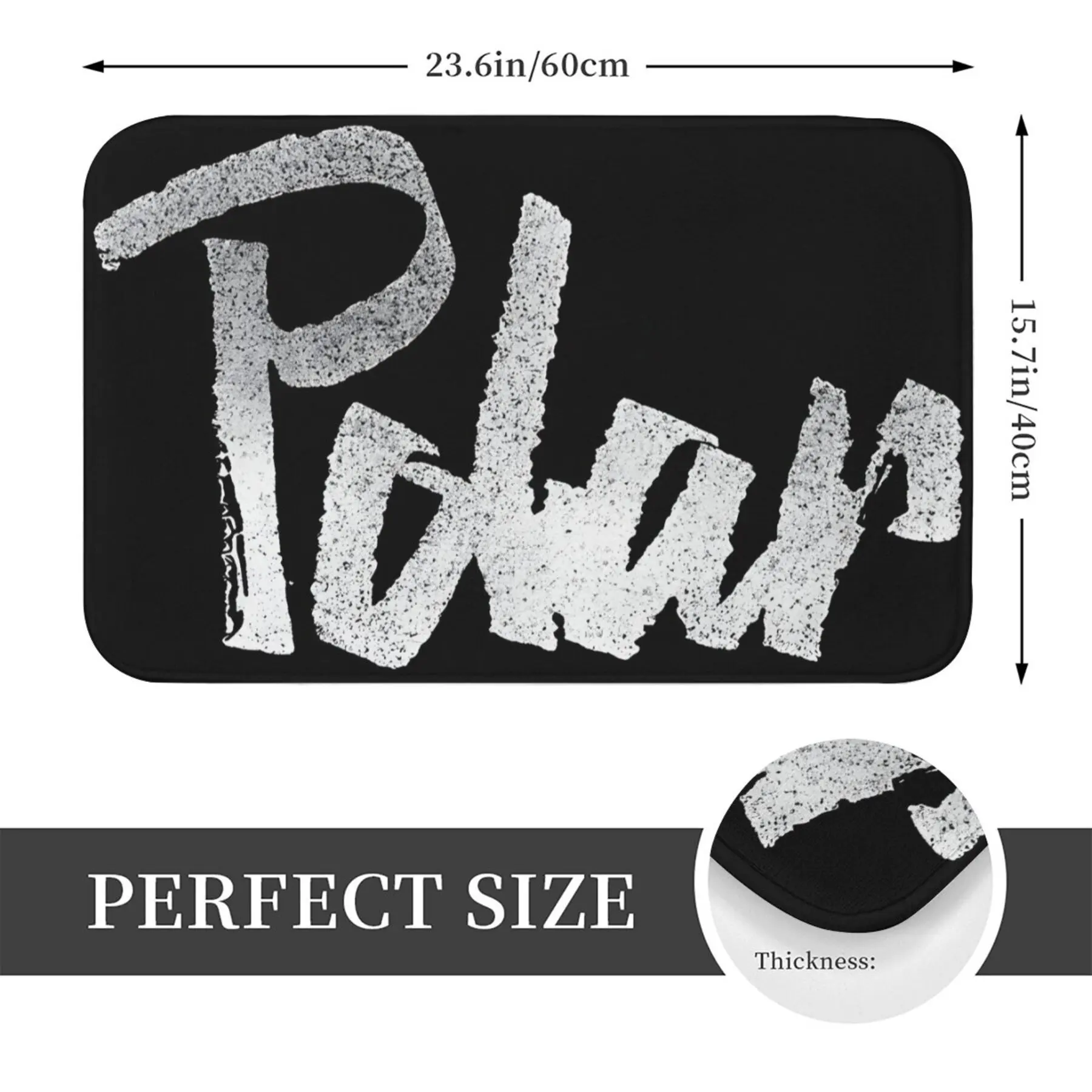 Abstract Text Graphic Doormat – White Distressed Lettering on Black Base, 50×75 cm Decorative Indoor Floor Mat