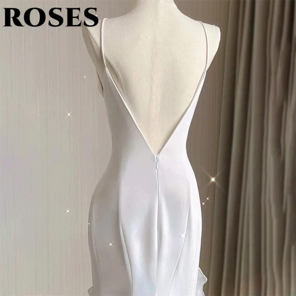 ROSES White Mermaid Evening Dress Chiffion Sleeveless O-Neck Charming Prom Dresses Pleats Split Party Dress vestidos de noche image 3