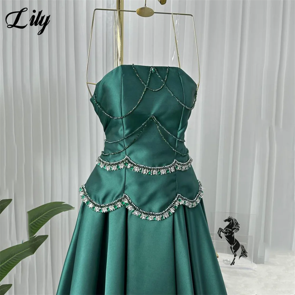 Lily vert une ligne perles robe de bal sans bretelles robe de célébrité robe de bal en cristal embellissements festonnés simpliste  nneinize personnaliser