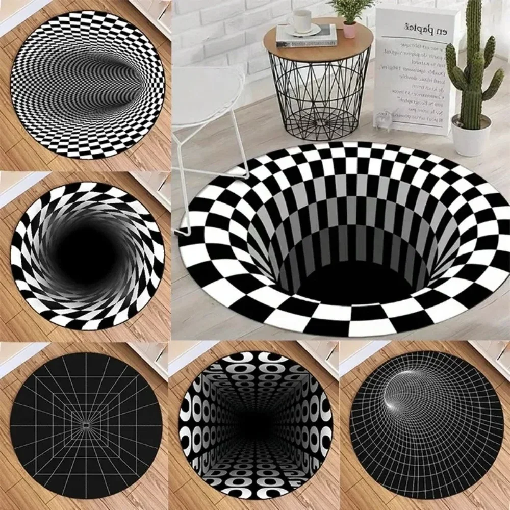 3D Deep Ocean Hole Rug Underwater Hole Illusion Carpet Abyss Crater Floor Mat Ocean Round Carpet Modern Abstract Sea Rug Decor